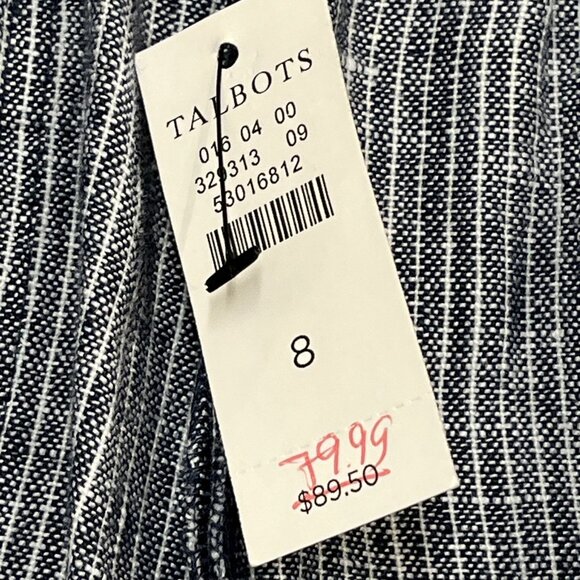 Talbots Pants Women 8 Blue Striped Linen Pull On Wide Leg Elastic Waist Nautical - Picture 9 of 10
